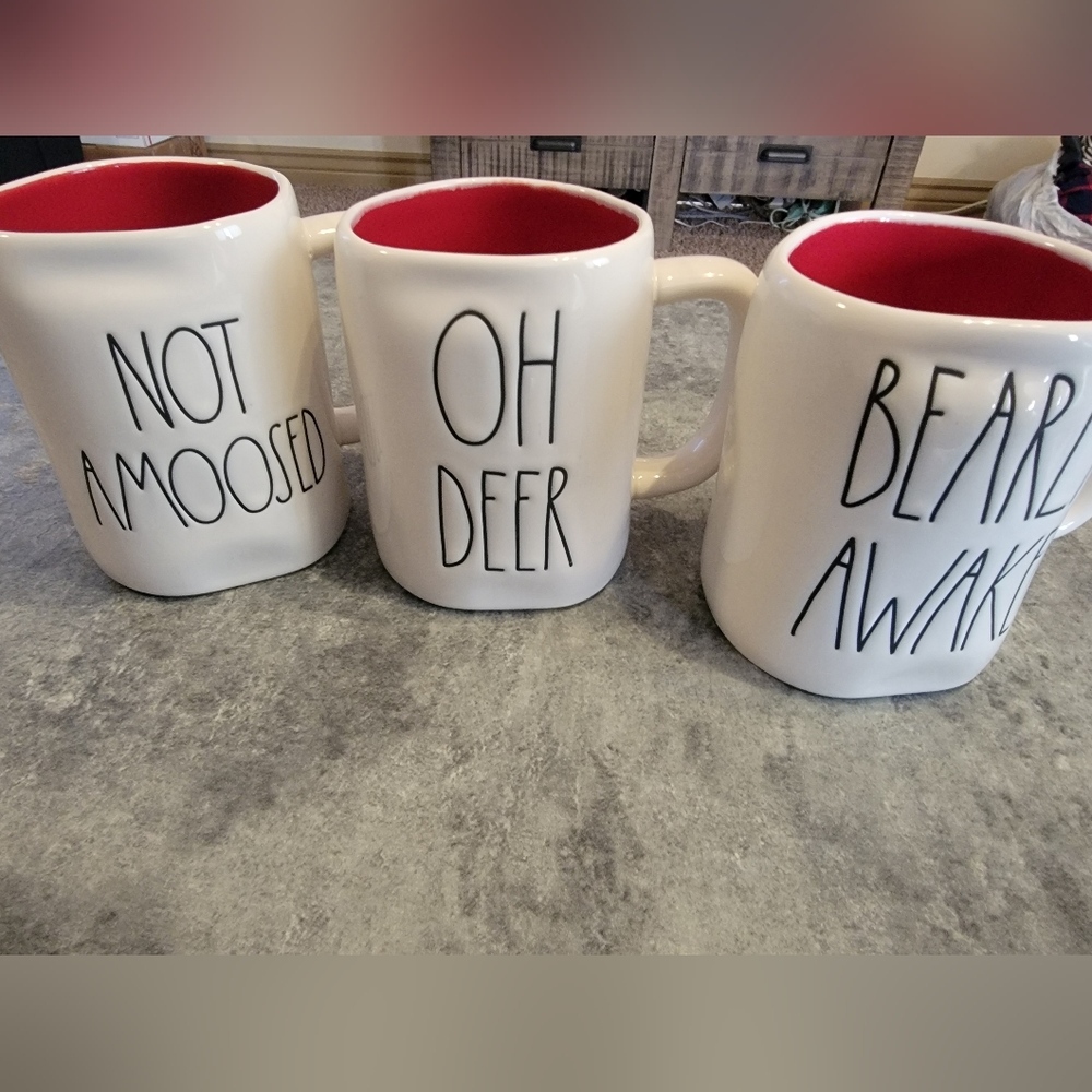 Lot of 3 RARE Rae Dunn mugs (bear, moose, deer) EUC